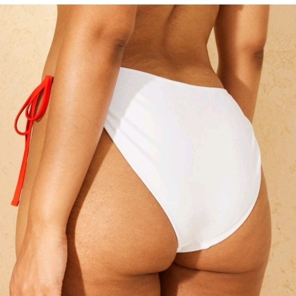 White Bikini Bottom with Red Cherry Accent & Red Ties - Picture 2 of 2